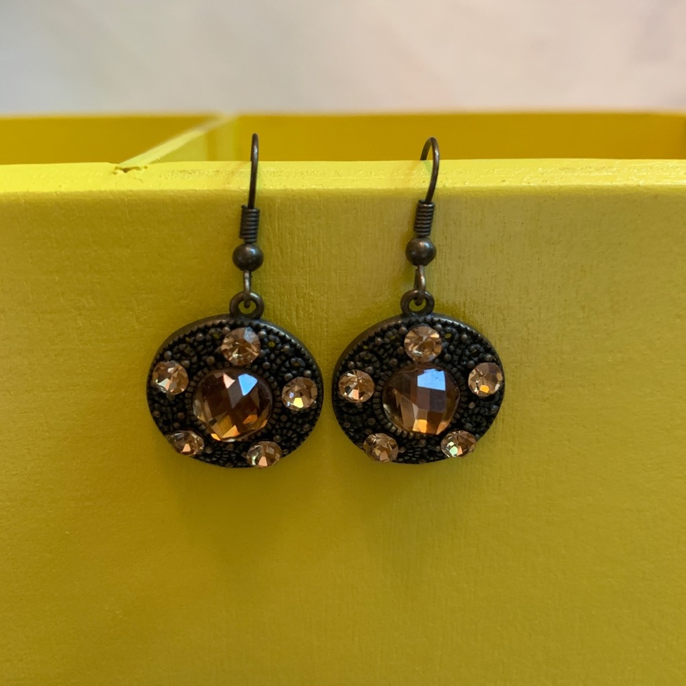 Light Orange Crystal Antique Copper Toned Earrings